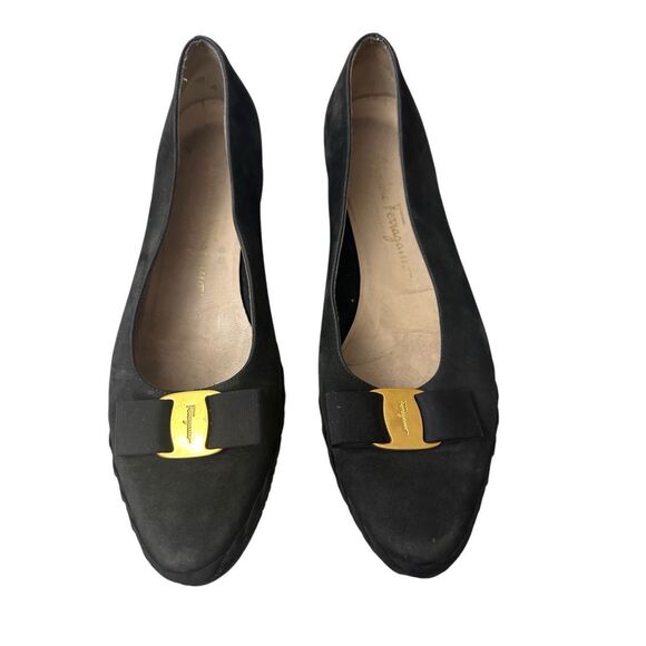 Salvatore Ferragamo Black Suede Gold Logo Espadrilles  Size: 9.5 - Picture 1 of 8